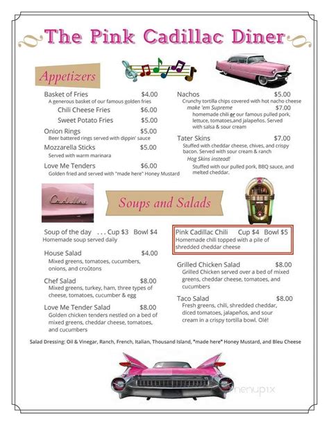 pink cadillacs menu.